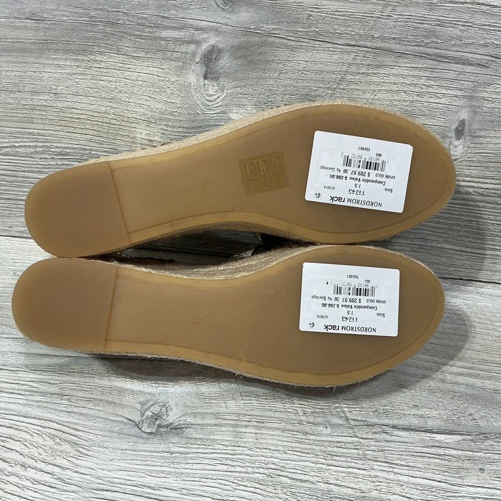 NEW Tory Burch Fisherman Espadrille Platform Wedge Sandal in Spark Gold Size 7.5